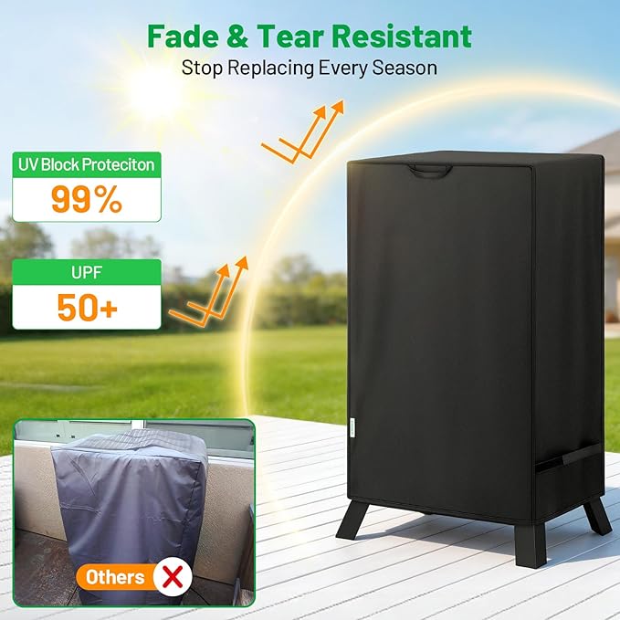 40 Inch Electric Smoker Cover for Masterbuilt, Heavy Duty Waterproof Outdoor Square Vertical Smoker Grill Cover with Windproof Straps & Handles, All-Weather Fade Resistant, Black
