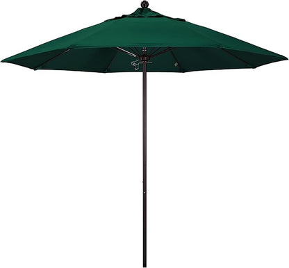 California Umbrella 9' Round Aluminum/Fiberglass Umbrella, Push Open, Bronze Pole, Sunbrella Forest Green