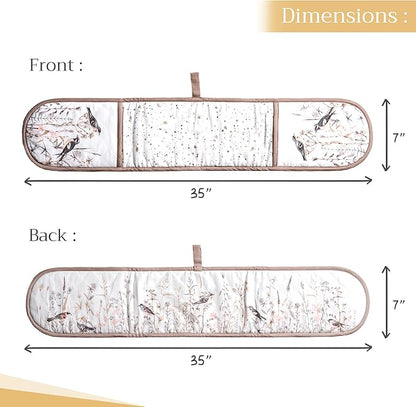 Maison d' Hermine Double Oven Mitts 100% Cotton 7"x35" Double Oven Mitt Heat Resistant BBQ Cooking Gloves with Loop Baking Grilling Kitchen Hotel Home Farmhouse Spring Summer (Meadow Florals - Brown)