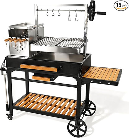 Flintex Argentine Santa Maria Grill, Wood & Charcoal Parrilla BBQ Brasero Grill with Asado Tools, Multi-Function Adjustable Height, Easy Clean with Ash & Grease Collector, Ideal for Asado, Backyard