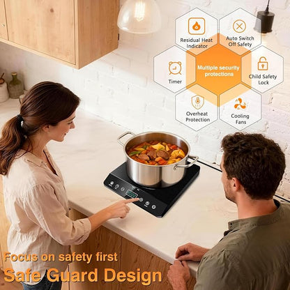 Portable Induction Cooktop Single Burner 1800W, Touch Control Plug in | ETL-Certified, 3 Hour Timer, 12 Temp From 140℉ to 465℉, Child Lock, Portable Countertop 110V Plug Design for Kitchen RV Dorm