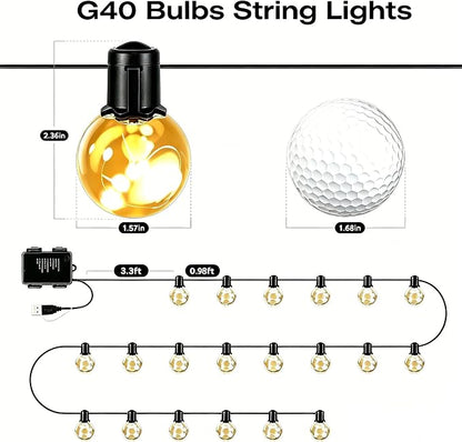 Outdoor String Lights Battery Operated,22ft 20 G40 LED Patio Bulbs | Warm White Dimmable Remote Timer IP65 Waterproof Hanging Globe Bulb Shatterproof for Backyard Balcony Bistro Christmas Decor