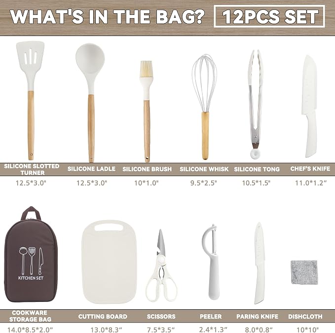 Camping Cooking Utensils Set, Silicone Cookware for Travel BBQ