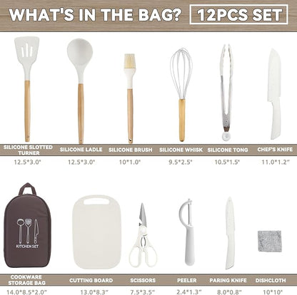 Camping Cooking Utensils Set, Silicone Cookware for Travel BBQ
