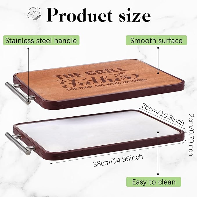 Gift for Dad- Grill Cutting Board Double Sided Wood&Titanium Cutting Boards Engraved Charcuterie Board Unique Gifts from Daughter Son (Dad)