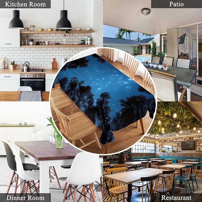 Swono Night Sky Table Cover Beautiful Galaxy Universe Space Jungle Trees 50x72 Inch Table Cloth for Rectangle Tables Buffet Parties Coffee BBQ and Dinning Tablecloth