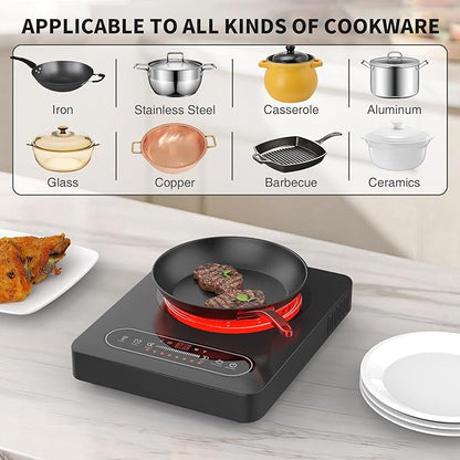 GIHETKUT Single Burner Electric Cooktop,110V 1800W Electric Stove Top with LED Touch Control,10 Power Levels, Timer, Safety Lock,Portable cooktop