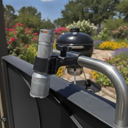 Flashlight Mount for Grill Handle, BBQ Flashlight Holder for 1 Inch Thick Lid Handle, Adjustable Hook and Loop Strap