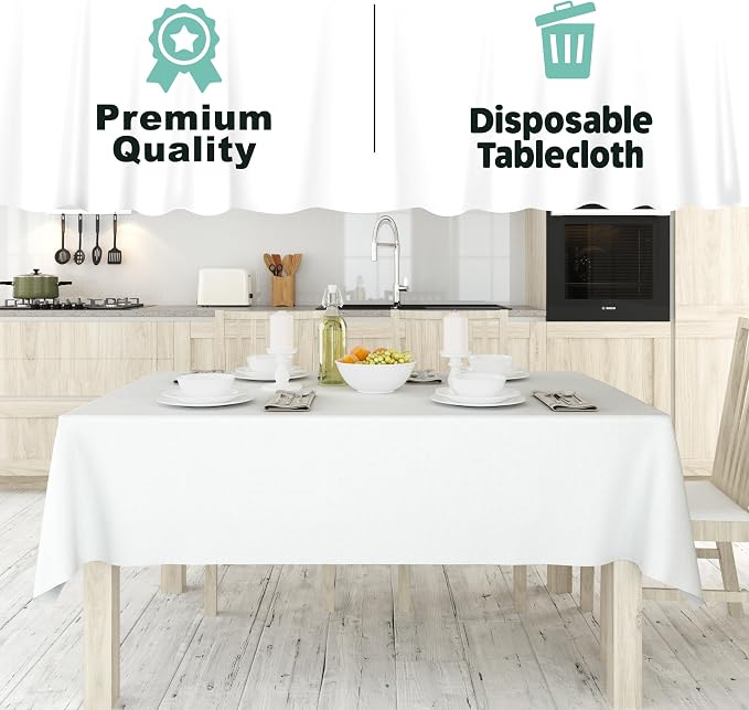Tablecloth Roll – 54" X 110' White Premium Plastic Table Cloths with Cutter Box - Cut to Size - Decorative Rectangle Table Cover Smooth Tablecloth - Disposable Table Cloths for Parties, Weddings.
