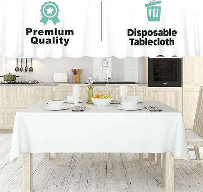 Tablecloth Roll – 54" X 110' White Premium Plastic Table Cloths with Cutter Box - Cut to Size - Decorative Rectangle Table Cover Smooth Tablecloth - Disposable Table Cloths for Parties, Weddings.