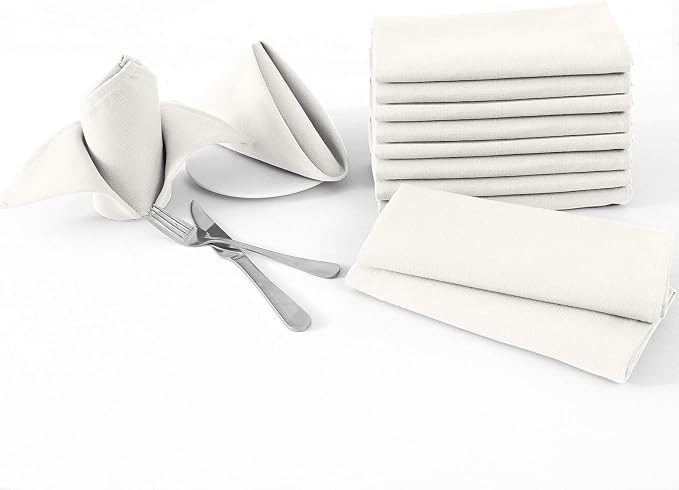 H.VERSAILTEX Cloth Napkins Set of 12 (18" X 18") Linen Textured Dinner Napkins Waterproof Extra Soft Thick Durable Reusable Napkins with Hemmed Edges for Dinners, Weddings and Everyday Use, Ivory