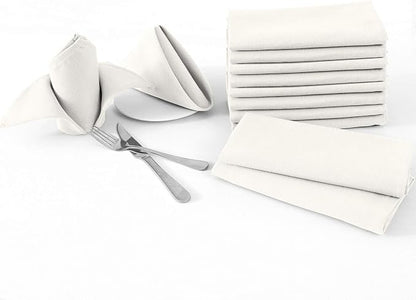 H.VERSAILTEX Cloth Napkins Set of 12 (18" X 18") Linen Textured Dinner Napkins Waterproof Extra Soft Thick Durable Reusable Napkins with Hemmed Edges for Dinners, Weddings and Everyday Use, Ivory