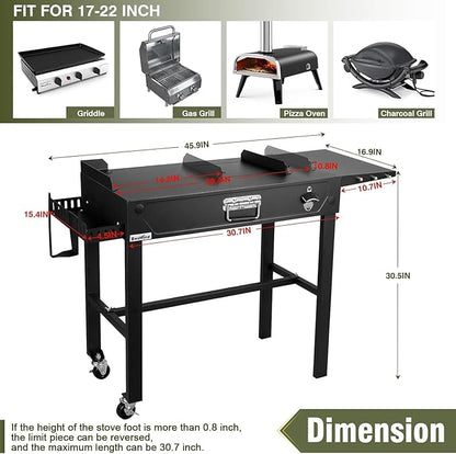 All-in-One Outdoor Grill Table with Built-in 2-Burner Propane Grill – Portable Stainless Steel Cooking Station with Storage, Hooks & Lockable Wheels for Camping, Tailgating, Backyard BBQ