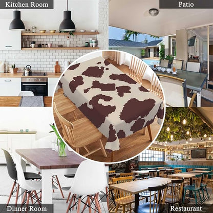 Swono Cow Or Horse Table Covers 52x70 Inch Animal Skin Cow Horse Print Pattern Wipeable Tablecloth Kitchen Dinning Tabletop Decoration, Brown Spots Cow Table Cloth for Outdoor and Indoor Use
