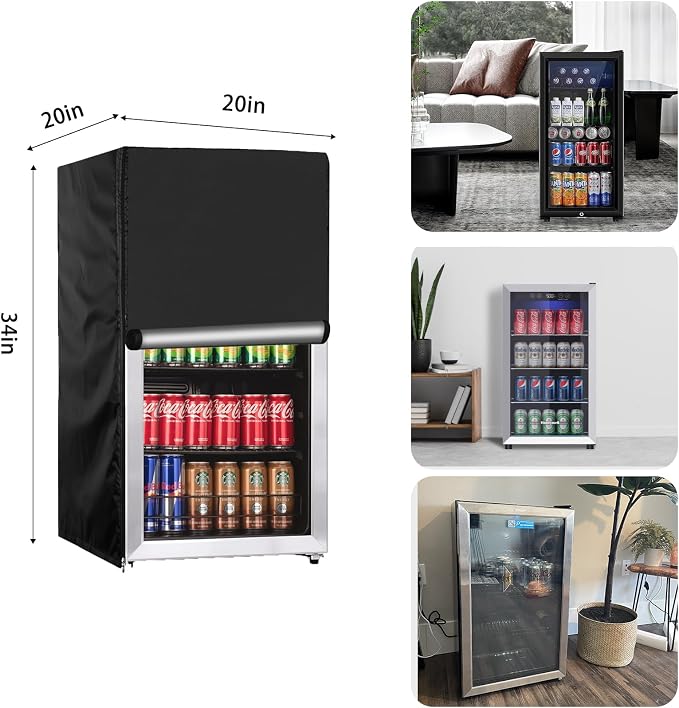 Beverage refrigerator cover 20''W x 20''D x 34''H,Suitable for 3.0-3.2 cu ft Beverage fridge/Mini fridge, 600D Oxford Washable, Reusable, Front can be opened, Black