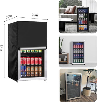 Beverage refrigerator cover 20''W x 20''D x 34''H,Suitable for 3.0-3.2 cu ft Beverage fridge/Mini fridge, 600D Oxford Washable, Reusable, Front can be opened, Black