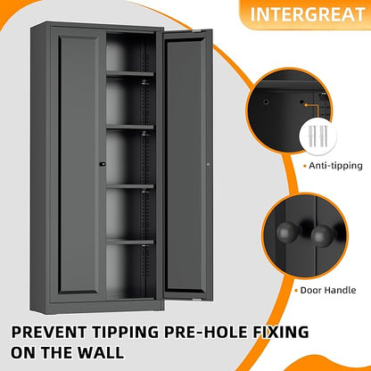 INTERGRAET Kitchen Pantry Cabinet, 63" Tall Metal Pantry Storage Cabinets with 2 Doors and 4 Shelves, Metal Storage Cabinet,Cupboard for Home,Kitchen,Living Room/Dining, Black