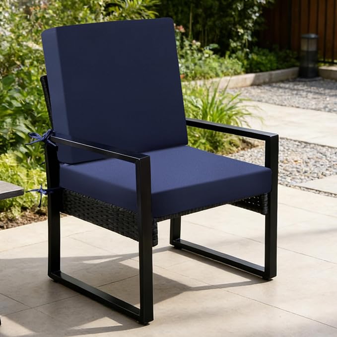 Outdoor Chair Cushions Set of 2, 19x19x3 Inch Waterproof & Fade Resistant Patio Furniture Seat Cushions with Ties, Square Outdoor Dining Chair Cushions for Lawn, Garden, Deck & Yard, Navy Blue