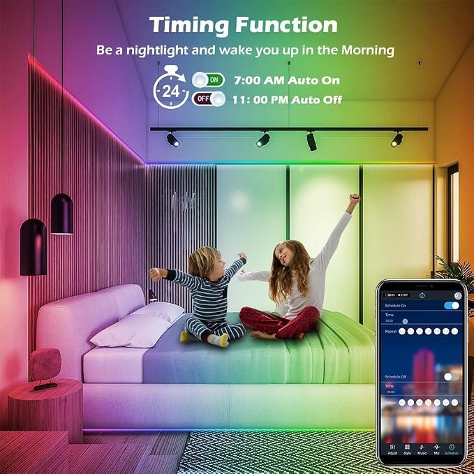 AILBTON Led Lights for Bedroom,100ft Led Light Strip Music Sync RGB Led Strip Lights Built-in Mic,Bluetooth App Control Led Room Lights with Remote,5050 RGB Rope Light