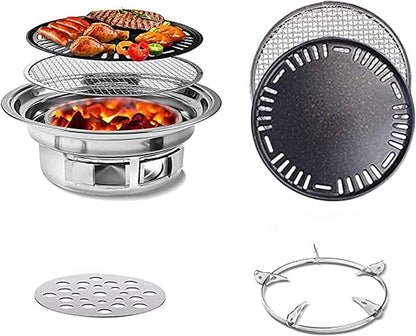 Multifunctional Charcoal Barbecue Grill, Portable Non-Stick Korean BBQ Grill, Tabletop Smoker Furnace Stove for Frying and Baking Outdoor Garden/L