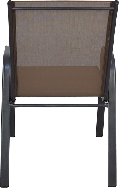Indoor Outdoor 10 - Set of Ten Brown Restaurant Flexible Sling Stack Chairs, Patio Metal Frame Chair