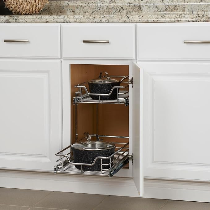 Household Essentials Chrome-Plated Steel Dual-Tier Pull-Out Organizer