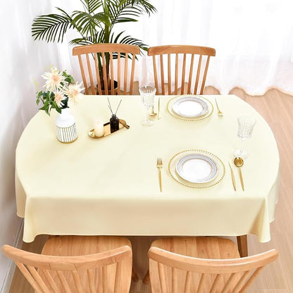Wolkemer Oval Tablecloth 60 x 102 Inch Washable Fabric Table Cloth | Oval Table Cloth, Solid Ivory Cloth Tablecloth, Oval Table Cover for Dining Wedding Party Banquet Tabletop Decoration