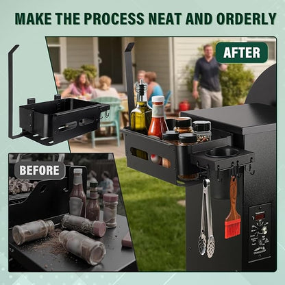 Goldusk Storage Bin for Traeger Grills with Paper Towel Holder and Drink Holder Accessories Outdoor Grill for Traeger Ironwood 650/885, PRO 575/780/34/22, for Pit boss, for Z-Grills Smoker Accessories