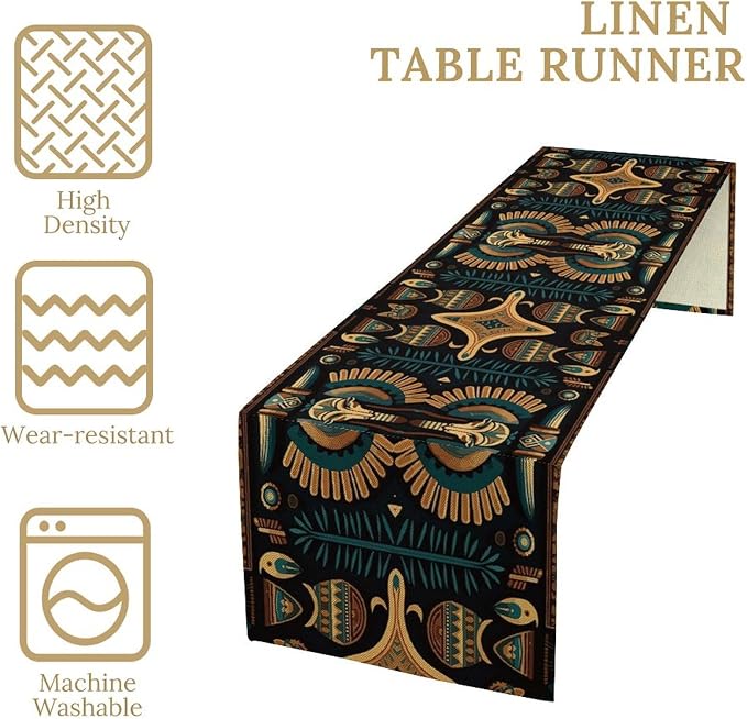 Vintage Ancient Egypt Table Runner Ethnic Old Egyptian Floral Geometric Mysterious Traditional Egypt Culture Dinner Runner for Farmhouse Coffee Kitchen Dining Holiday Party Home 13x108in