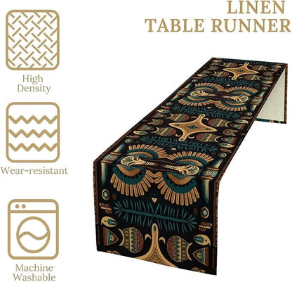 Vintage Ancient Egypt Table Runner Ethnic Old Egyptian Floral Geometric Mysterious Traditional Egypt Culture Dinner Runner for Farmhouse Coffee Kitchen Dining Holiday Party Home 13x60in