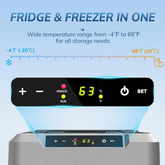 12 Volt Refrigerator,53QT -4℉~68℉ Electric Cooler with Wheels for Car,Black | 50L Car Fridge Compressor,Plug in Coolers for Vehicles,Portable Refrigerator for Camping with 2 Baskets, Freezer Cooler