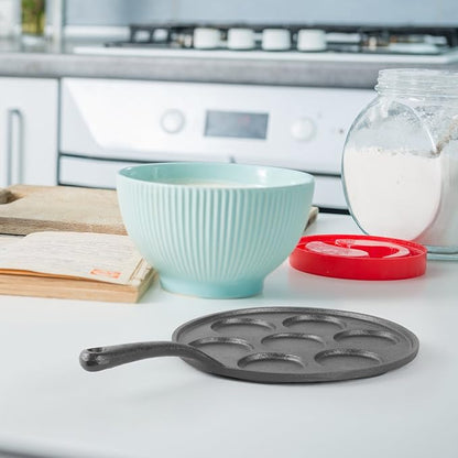 Commercial CHEF Mini Pancake Maker Pan, Pre-Seasoned Cast Iron, Plett Pan with Seven 2.5” Diameter Sections, Works on All Cooktops Including Induction, Outdoor Cookware for Grills, CHCI172