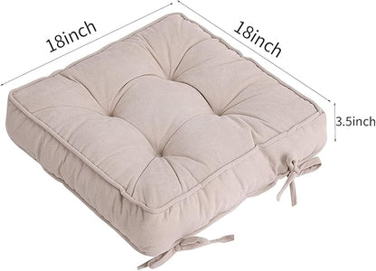 Tiita Patio Chair Pads Cushions 18x18 Inch Square Floor Pillows Pad for Outdoor Kitchen Dining Chairs with Ties Set of 4 (Beige)