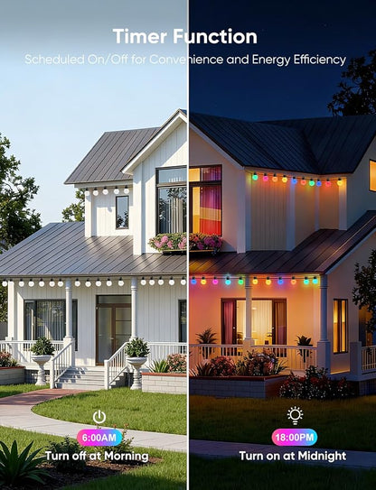 Smart Outdoor String Lights 100ft, RGBW Patio Light with 50 LED Bulb | IP65 Waterproof, 111 Scene Modes, Dimmable Warm White, Individual Control, Outdoor Patio Lights Compatible with Alexa, Google