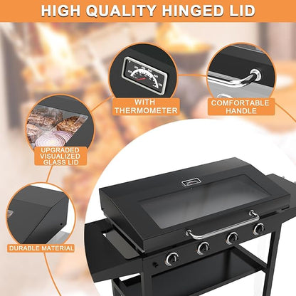 Upgrade Hinged Lid for Blackstone 36" Omnivore Griddle Hood,5856 Visualized Tempered Glass Hard Cover for Blackstone Lid 1554 2210 2177 1984 etc. 36 Omnivore Flat Top Griddle Accessories w/Thermometer