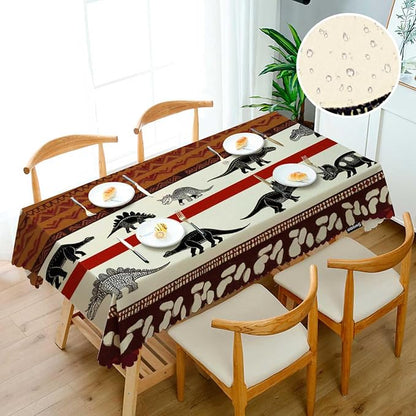 Swono Dinosaurs Tablecloth Tribal Geometric Animal Dinosaurs Heavy Duty Table Cloth Decorative Table Cover for Kitchen, Party Banquet and Holiday Tablecloth, 52x70 Inch(4-6 Seats)