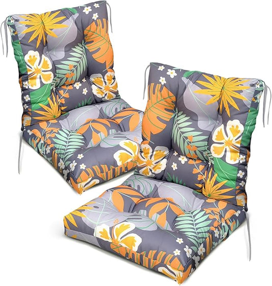 Floral Outdoor Chair Cushions Set of 2 Waterproof Thick Tufted Replacement Chair Seat Cushion for Porch Backyard Patio Wicker Chair Garden,Flower 41.7"*20.8"*3.9"