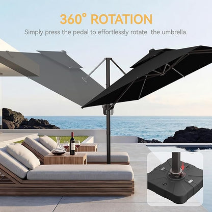 9x12 FT Patio Umbrella with base, Large Cantilever Rectangular Double Top Heavy Duty Offset Umbrellas with 360° Rotation, Outdoor shade for Garden Deck Pool, Black