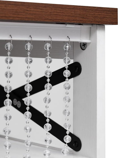 Bellemave 46.5" Farmhouse Kitchen Island cart with Charging Station and with Drape of Beads, Rolling Kitchen Island Table with Drop-Leaf, 3 Drawers, White
