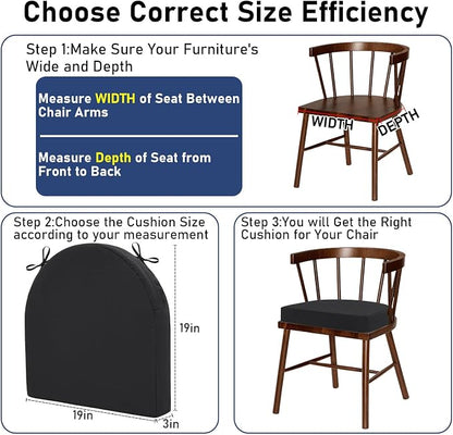 Topotdor Outdoor Chair Cushions Set of 2, 19"x19"x3" Waterproof Patio Chair Cushions for Outdoor Furniture, Round Corner Outdoor Seat Cushions Color Fastness Chair Pads with Ties, Black