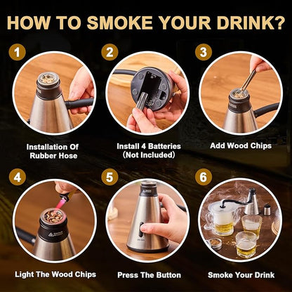 Smoke Gun Cocktail Smoker Kit - Complete Cocktail Smoker Kit with 4 Wood Flavors, Accessories, and Brush - Perfect Drink Smoker Kit for Infusing Flavor into Cocktails (Silver(Dome not included))