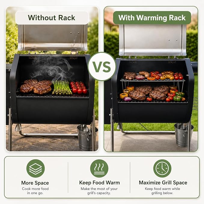 GRISUN Warming Rack for Green Mountain Grill Davy Crockett Pellet Grill, Upper Rack Replacement for GMG-6016, Grill Rack Addition for Doubled Cooking Space (14" x 10" x 3.5")