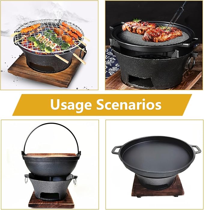 Cast Iron Charcoal Stove Korean BBQ Grill Japanese Style Cooktop Portable Outdoor Cooking Equipment with Clip and Cup Set(19.5cm)