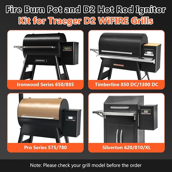 QuliMetal Fire Burn Pot & D2 Hot Rod Ignitor for Traeger Pro 575 & 780 | Fire Pot for Traeger Ironwood 650 & 885 Silverton 620 & 810 Wood Pellet Grills with D2 Direct Drive & WiFIRE Technology