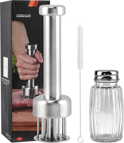 Meat Tenderizer Tool, Stainless Steel with 21 Sharp Needles & Retractable Safety Guard for Meat Piercing, Tenderizing Steak, Beef, Chicken, Pork, Dishwasher Safe