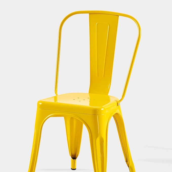 AC Pacific 18 Inch Seat Height Industrial Metal Dining Chairs, Stackable Kitchen or Bar Seat, Durable Modern Design, Versatile Accent Furniture, Set of 2, Yellow