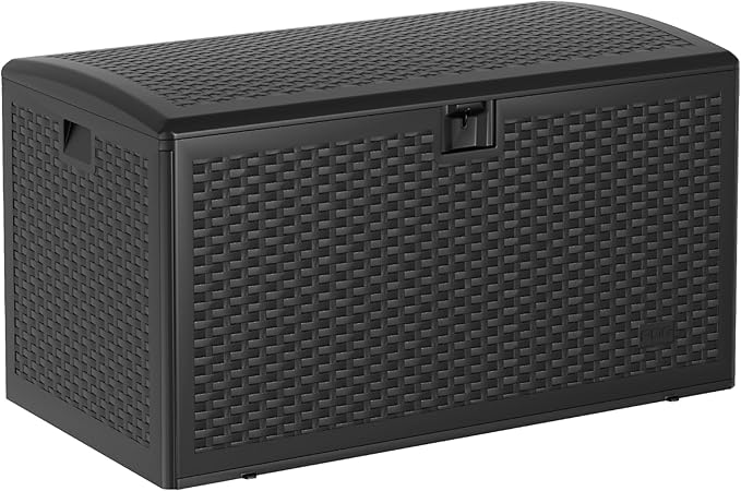 73 Gallon Blow-Molded Outdoor Storage Box, Lockable Storage Chest, Waterproof & UV-Resistant Storage Bin for Patio Cushions, Garden Tools & Pool Accessories, Outdoor Toy Storage Bench, Black
