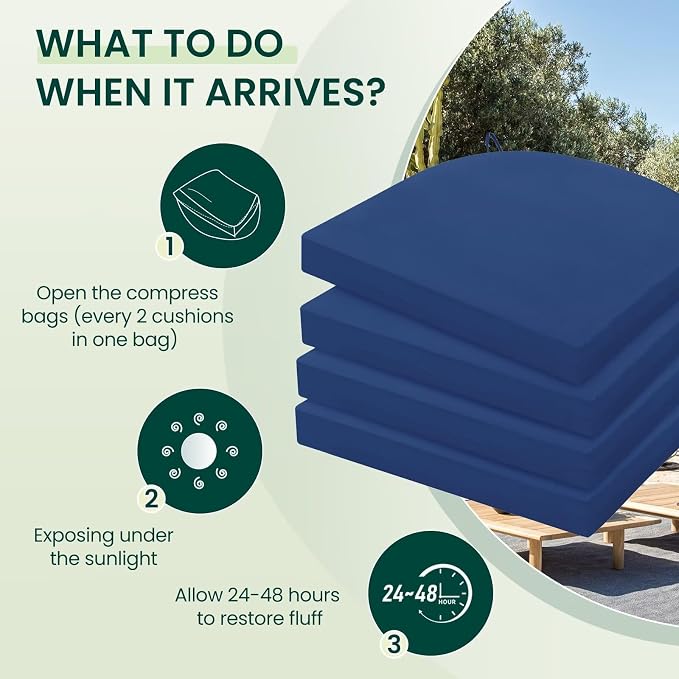 HARBOREST Outdoor Chair Cushions Set of 4, Water Resistant Patio Chair Cushions with Ties, Outdoor Seat Cushions for Patio Furniture, 17"x16"x2", Royal Blue
