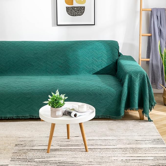 AIVIA Couch Cover Sheet Blanket, Oversized Covers for 3-4 Cushion High Backrest Sofa, Extra Large Furniture Decoration Sofa Slipcovers, L Shape U-Shaped Sectional Protector, Blackish Green 91"x134"