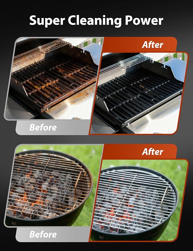 Bristle-Free Grill Brush for Outdoor Grill, Steam Cleaning Grill Brush Bristle Free with 1 Replaceable Brush Heads, Steel Fibers Pad for Cast Iron/Stainless-Steel Grates